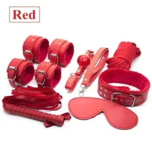Set accesorii sexy din piele ecologica, rosu, 7 piese #ZZ4097 - Img 2
