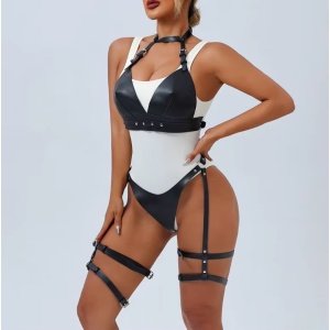 Set accesorii sexy tip ham din piele ecologica, pentru bust si picioare, negru, 2 piese #ZZ4196 - Img 2
