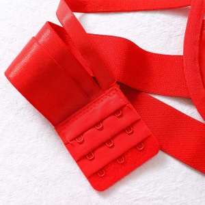 Set lenjerie intima sexy cu benzi satinate, slip cu prindere portjartier, rosu, 2 piese #ZZ4152 - Img 11