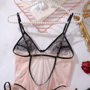 Set lenjerie intima sexy cu body si ciorapi, nude/ negru, 2 piese#ZZ4026 - Img 11