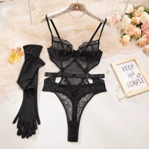 Set lenjerie intima sexy cu body si manusi lungi , negru, 2 piese #ZZ4323 - Img 8