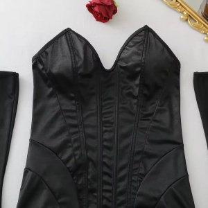 Set lenjerie intima sexy cu corset, ciorapi si manusi, negru, 4 piese #ZZ4073 - Img 9