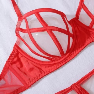 Set lenjerie intima sexy cu insertii de tul, rosu, 5 piese#ZZ4096 - Img 11