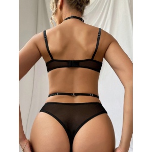 Set lenjerie intima sexy cu lantisoare decorative, negru, 3 piese #ZZ4931 - Img 6
