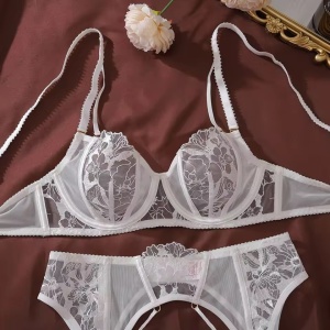 Set lenjerie intima sexy din dantela brodata, alb, 4 piese #ZZ4287 - Img 12