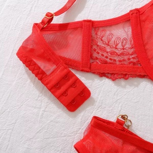 Set lenjerie intima sexy din dantela cu lantisoare decorative, rosu, 4 piese #ZZ4626 - Img 11