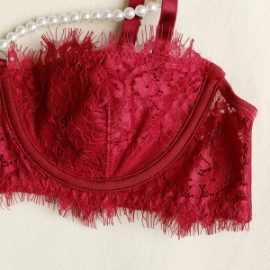 Set lenjerie intima sexy din dantela cu perle decorative, visiniu, 3 piese #ZZ4656 - Img 11
