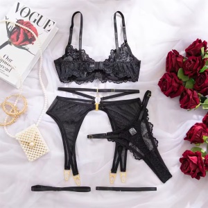 Set lenjerie intima sexy din dantela, negru, 4 piese#ZZ4146 - Img 8