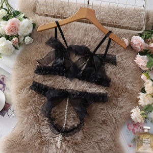 Set lenjerie intima sexy din tul cu decupaje si perle decorative, negru, 2 piese #ZZ4215 - Img 10