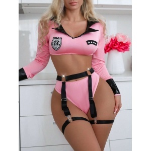 Set lenjerie intima sexy tematica, roz, 4 piese #ZZ4523 - Img 4