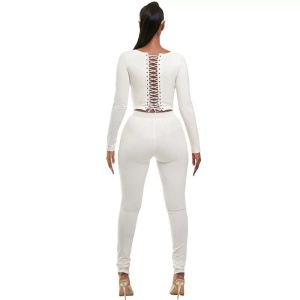 Set sexy din 2 piese cu bluza si pantaloni, alb #ZZ2707 - Img 2
