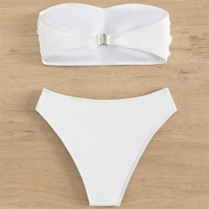 🔥Oferta zilei🔥Costum de baie 2 piese, sutien tip bustiera cu trandafiri decorativi, alb #ZZ2007 - Img 5