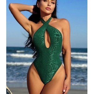 🔥Oferta zilei🔥Costum de baie intreg texturat cu prindere dupa gat si decolteu , verde #ZZ1058 - Img 7