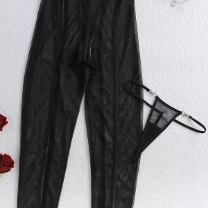 🔥Oferta zilei 🔥Salopeta sexy elastică lungă, semitransparenta, negru, #ZZ4188 - Img 7