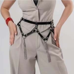 Accesoriu pentru talie din piele ecologica si lant, negru #ZZ4368 - Img 3