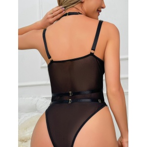 Body sexy cu decupaje si lantisoare decorative, negru, 3 piese #ZZ4913 - Img 5