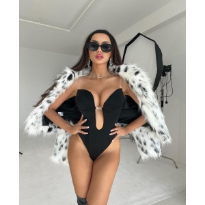 Body sexy pentru tinute cu spatele gol, cu decolteu adanc si bretele din silicon, negru #ZZ4392 - Img 10
