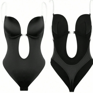 Body sexy pentru tinute cu spatele gol, cu decolteu adanc si bretele din silicon, negru #ZZ4392 - Img 7