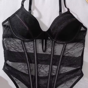 Body tanga sexy din dantela, cu decoletu si spatele gol, negru, #ZZ4149 - Img 2