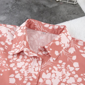 Compleu cu bluza, bustiera si pantaloni lungi, motive florale, roz/alb, 3 piese #ZZ6007 - Img 6