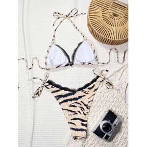 Costum de baie 2 piese animal print, roz/negru #ZZ2110 - Img 9