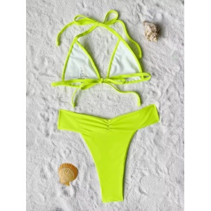 Costum de baie 2 piese, bretele decorative la sutien, verde neon #ZZ2152 - Img 5