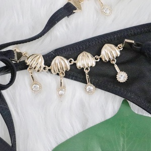 Costum de baie 2 piese cu accesorii metalice decorative, negru #ZZ2723 - Img 9