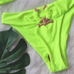 Costum de baie 2 piese cu catarame metalice decorative, verde neon #ZZ2923 - Img 8