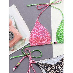 Costum de baie 2 piese cu imprimeu leopard si slip reglabil, multicolor #ZZ2030 - Img 4