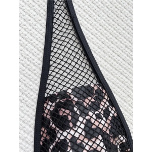 Costum de baie 2 piese cu insertii de plasa, imprimeu leopard, negru #ZZ2767 - Img 6