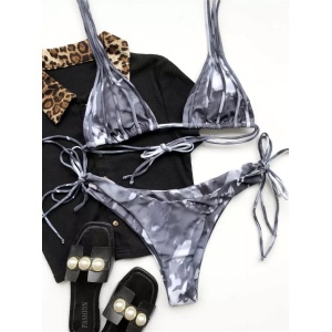 Costum de baie 2 piese cu slip reglabil, gri #ZZ2720 - Img 6