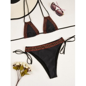 Costum de baie 2 piese cu slip reglabil pe lateral, negru #ZZ2779 - Img 6