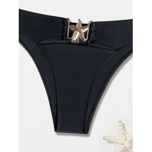 Costum de baie 2 piese cu sutien fără bretele si slip cu talie înaltă, negru #ZZ2084 - Img 7