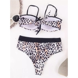 Costum de baie 2 piese cu talie inalta si push-up, imprimeu leopard, negru/alb (lipsa bretele sutien)#ZZ2753 - Img 7