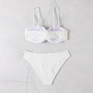 Costum de baie 2 piese din material texturat, sutien cu push-up, alb #ZZ2051 - Img 5