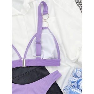 Costum de baie 2 piese ridat cu cercuri metalice decorative, mov #ZZ2904 - Img 6