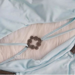 Costum de baie 2 piese sidefat cu cristale decorative, bleu #ZZ2868 - Img 3
