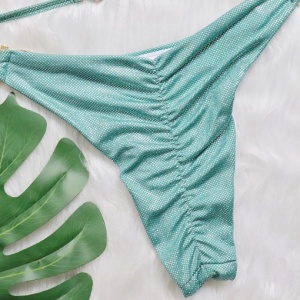 Costum de baie 2 piese sidefat cu cristale decorative, turcoaz #ZZ2888 - Img 10