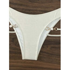 Costum de baie 2 piese sidefat cu elemente metalice si perle decorative, auriu/ nude #ZZ2925 - Img 9