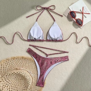 Costum de baie 2 piese sidefat cu imprimeu leopard si slip tanga, mov #ZZ2147 - Img 10