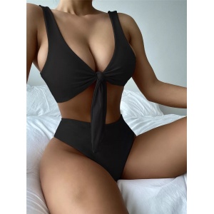 Costum de baie 2 piese, slip cu talie inalta, negru #ZZ2811
