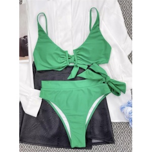 Costum de baie 2 piese, slip cu talie inalta, verde #ZZ2891 - Img 3
