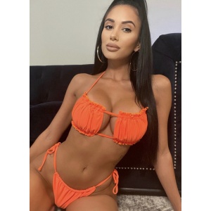 Costum de baie 2 piese su sutien creponat si slip reglabil, portocaliu #ZZ2772 - Img 3
