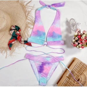 Costum de baie 2 piese sutien cu cerc metalic decorativ, multicolor #ZZ2827 - Img 3