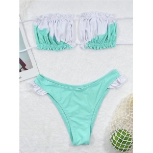 Costum de baie 2 piese, sutien incretit, fara bretele, turcoaz/ alb #ZZ2854 - Img 3