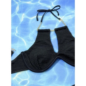 Costum de baie 2 piese texturat cu sarma de sustinere la sutien, negru #ZZ2783 - Img 4