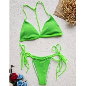 Costum de baie 2 piese texturat cu slip reglabil, verde #ZZ2773 - Img 4