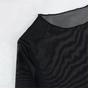Costum de baie 3 piese cu bluza din voal elastic, slip reglabil cu cercuri metalice, negru #ZZ3936 - Img 8