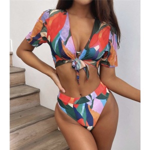 Costum de baie 3 piese cu bluza scurta, rosu #ZZ3913 - Img 3