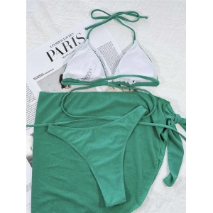 Costum de baie 3 piese cu esarfa si insertii de sclipici, verde #ZZ3905 - Img 4